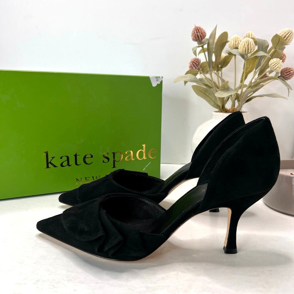 Kate Spade Shayna Suede Leather Ruffle Heel Black S501017 Women 8.5M Tried On